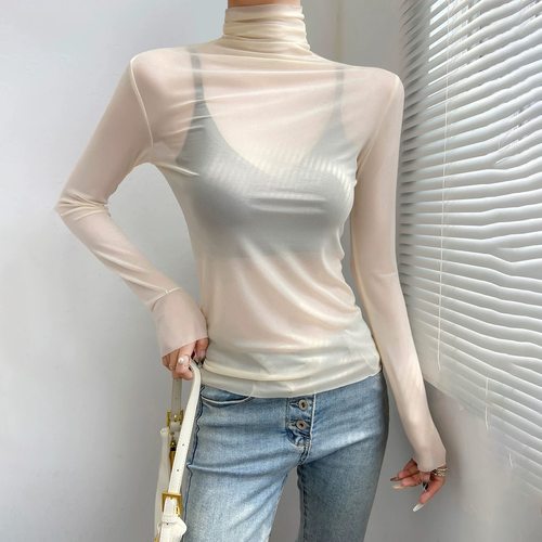 丝滑网纱堆堆领打底衫