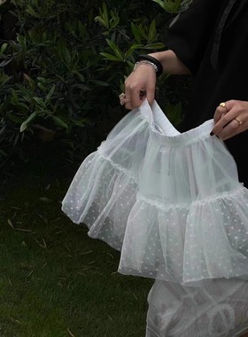 白色叠穿蕾丝半身裙女夏宽松显瘦韩系仙气性感蓬蓬裙屁帘短裙子