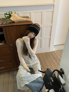 重工钩花连衣裙女冬季设计感小众蕾丝裙叠穿长款透视裙子白色长裙