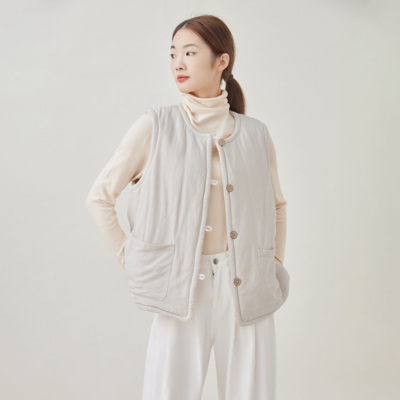 内搭内外双层亚麻棉100%新疆棉填充冬季马甲