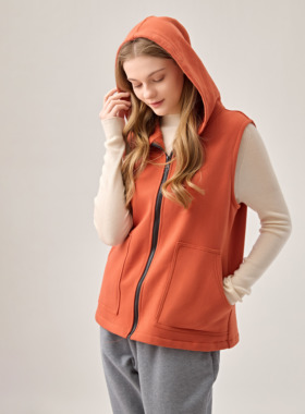 onrays|100%新疆棉拉绒内里开襟拉链连帽卫衣马甲