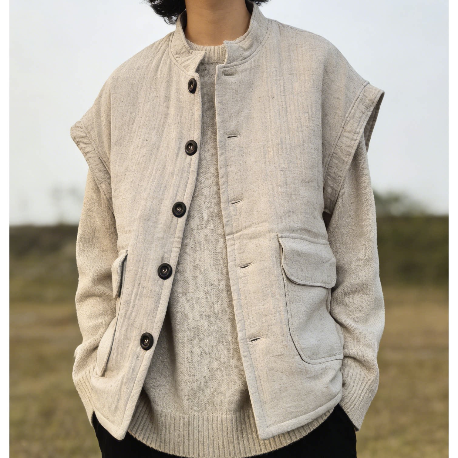 汉麻棉保暖新疆棉填充大落肩护肩颈中性风养生棉马甲冬季