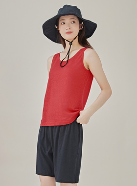 onrays|100%纯汉麻无袖背心女薄款宽松纯色内搭可外穿吊带打底衫