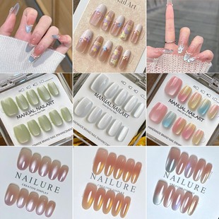 简约短款 手工穿戴甲猫眼美甲贴成品新款 甜美日常百搭猫眼美甲贴片