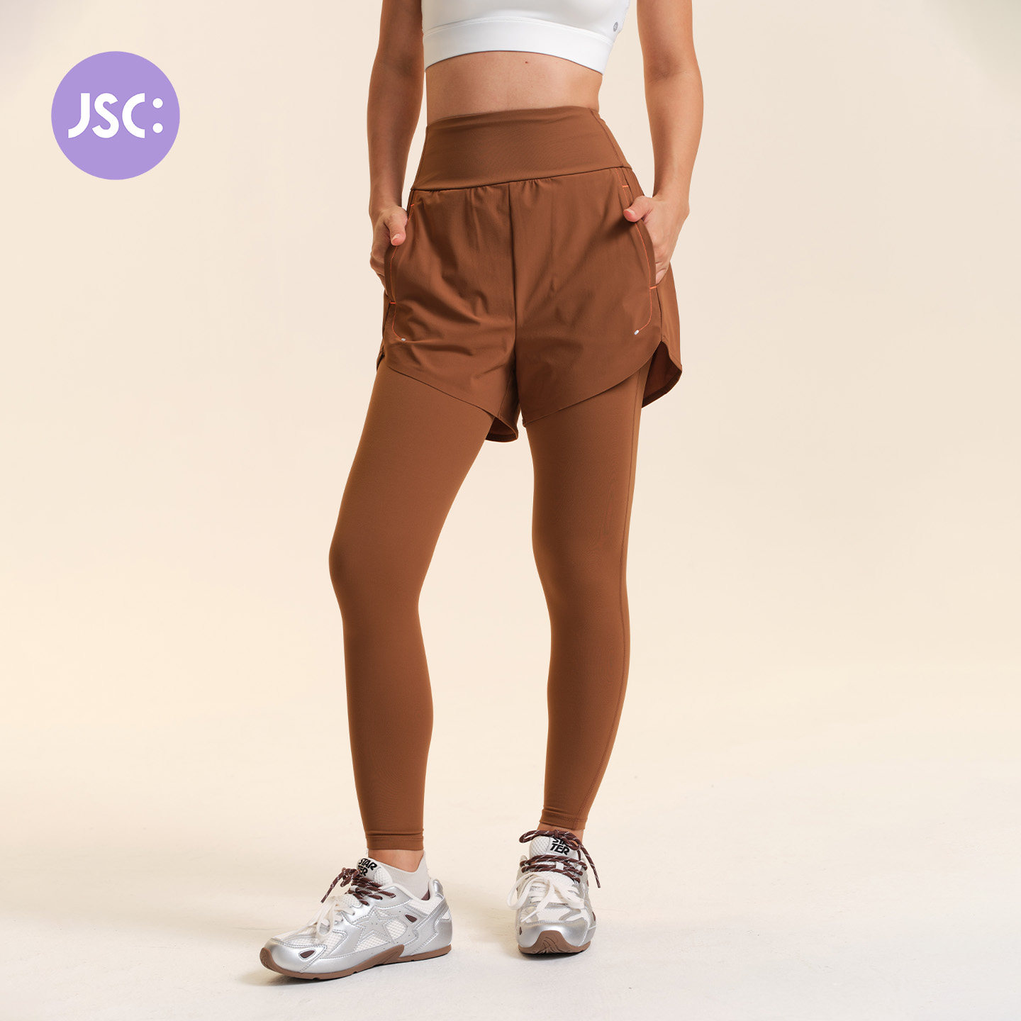 JSC假两件高腰速干防走光瑜伽裤图片