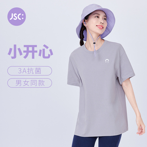 JSC小开心男女同款短袖立体印花抑菌干爽健身宽松品牌休闲运动T恤