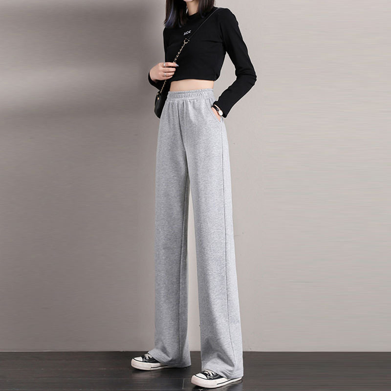 纯棉花灰色直筒裤女士新款春夏季宽松黑色高腰显瘦卫裤休闲运动裤