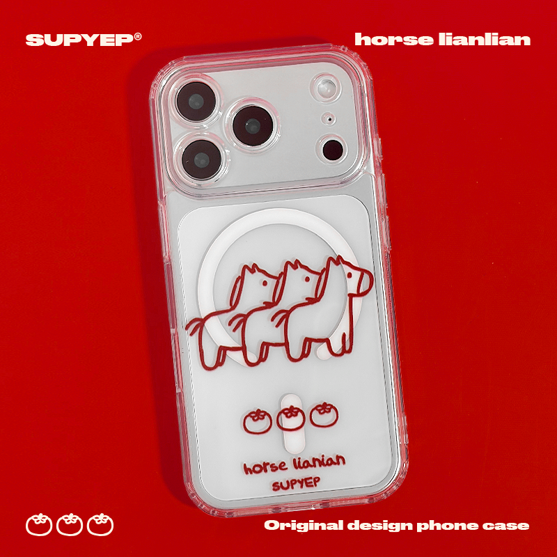 SUPYEP好事连连马年磁吸手机壳透明镭射磁吸卡包插卡照片简约小