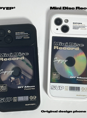SUPYEP原创黑白CD专辑唱片透明适用iPhone14ProMax情侣手机壳苹果13小众12ins风