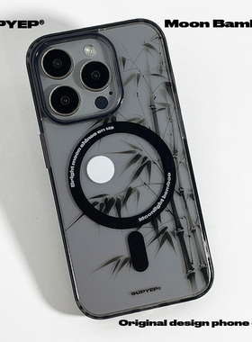 SUPYEP创意国风竹林磨砂透明手机壳黑框适用iphone15promax简约新中式苹果14小众13