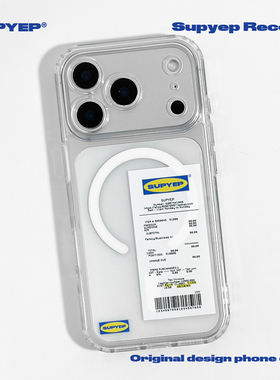 SUPYEP创意购物小票手机壳透明磁吸支架卡包插卡蓝色简约小众趣味设计ins风适用iPhone17ProMax苹果16Pro15Pm