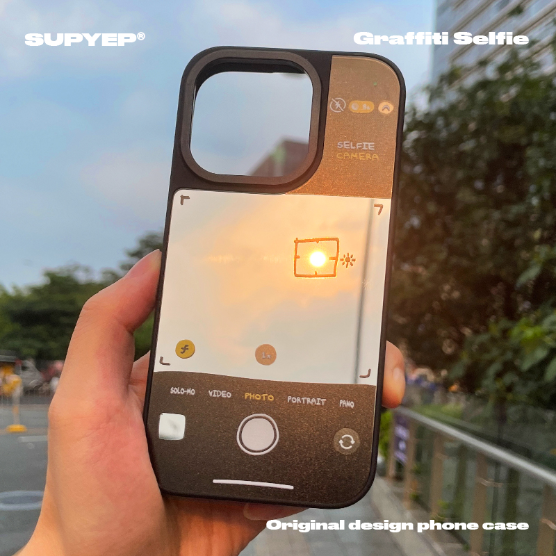 SUPYEP苹果17镜面手机壳磁吸涂鸦相机自拍适用iPhone17ProMax小众16Pro简约15二次元黑色趣味漫画小众