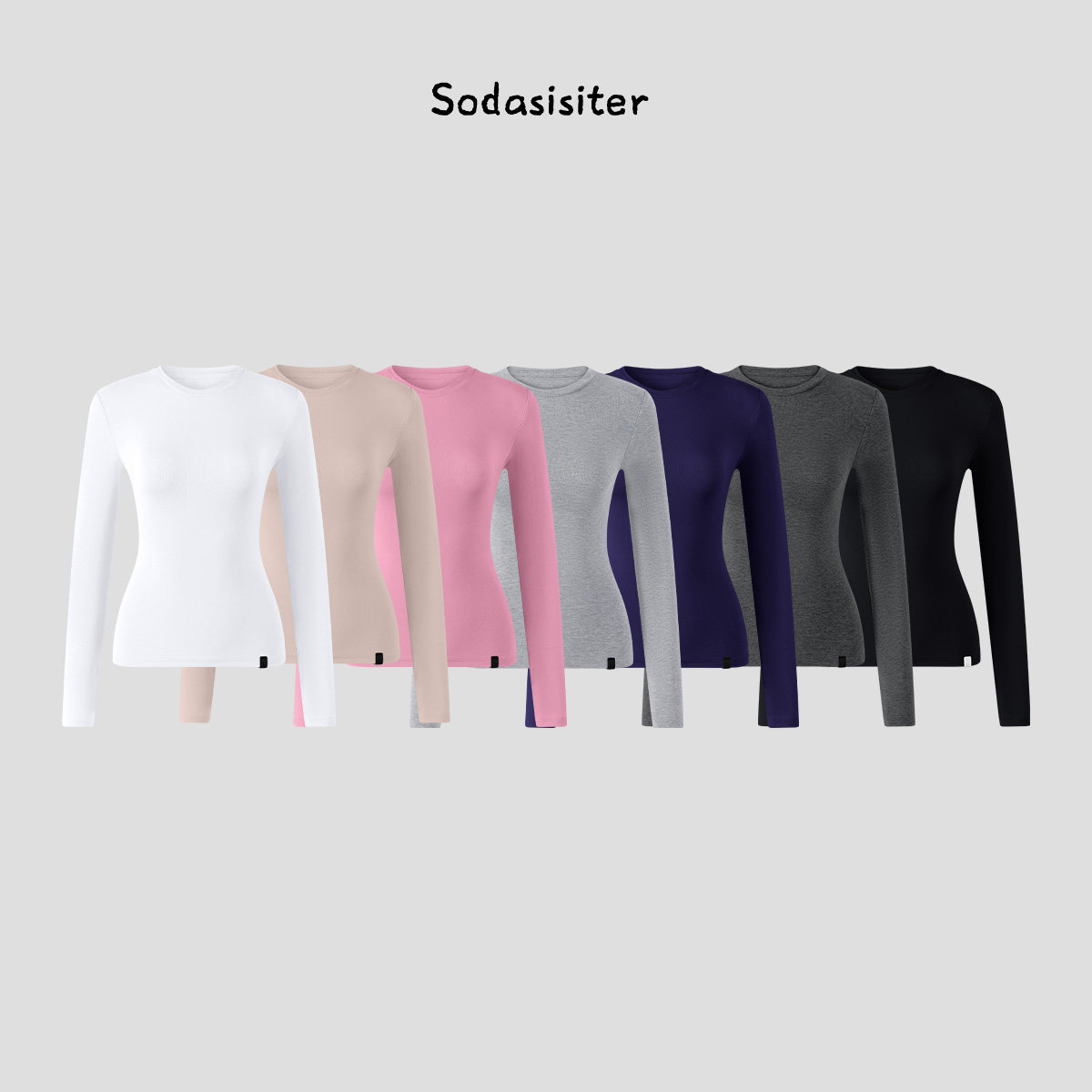 Sodasisiter纯色圆领正肩T恤女修身显瘦打底衫弹力内搭上衣气质