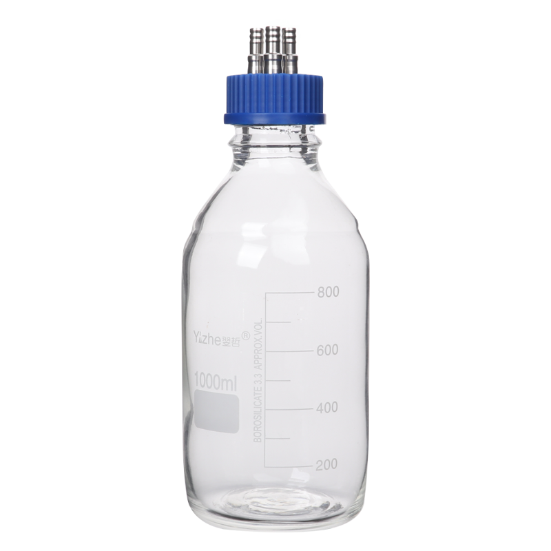 补料瓶 发酵罐 不锈钢瓶盖1/2/3/4孔单通双通三通四通蓝盖试剂瓶加料瓶补液瓶废液瓶螺口丝口玻璃瓶实验室用