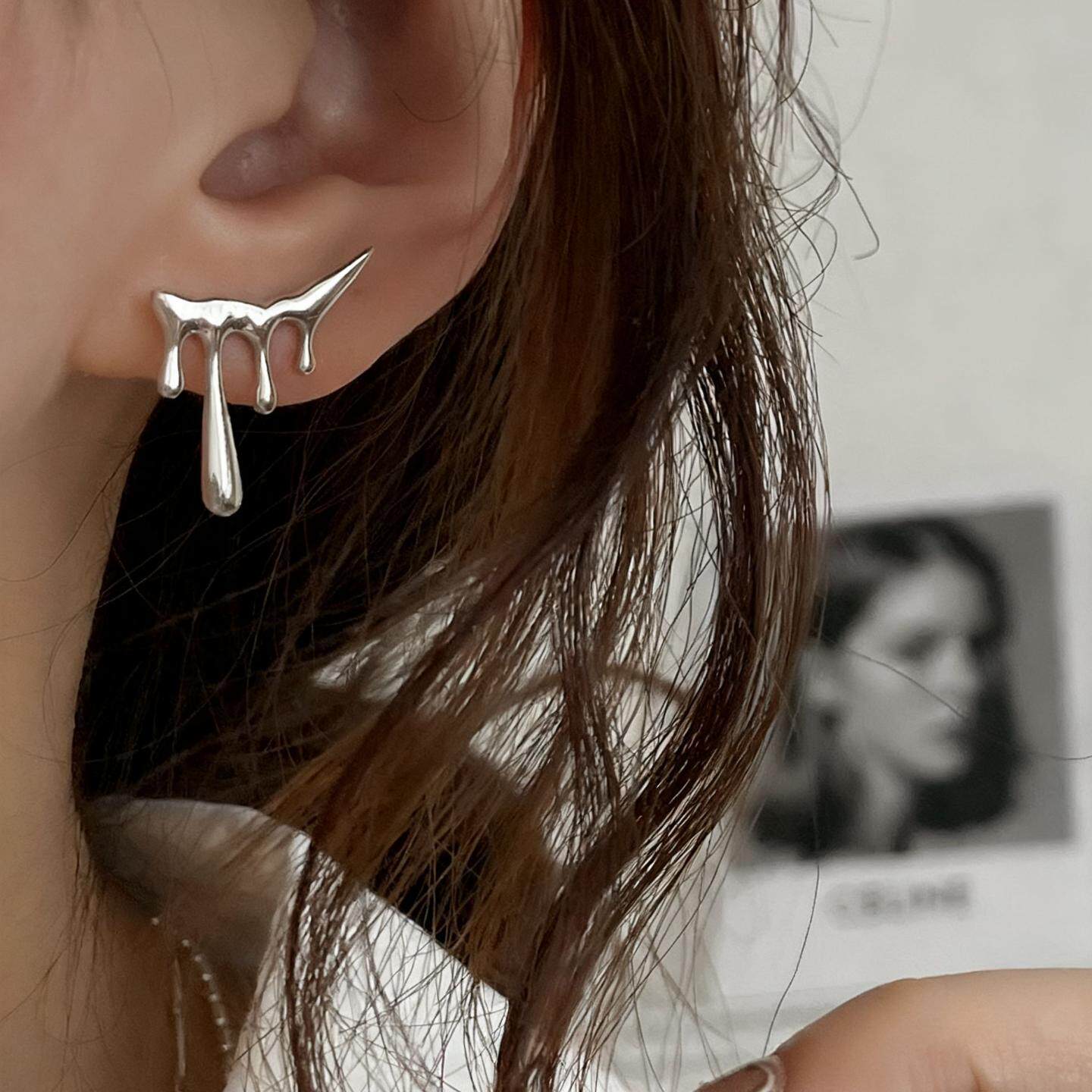 时尚涟漪耳钉新款黄铜加厚电镀白金百搭耳环水滴形耳饰