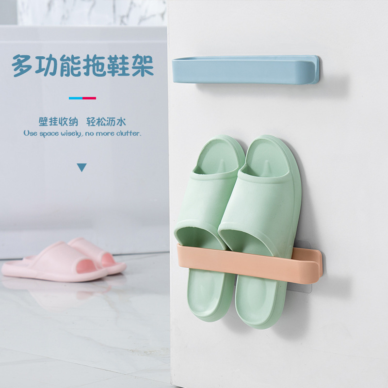 无痕粘贴墙壁毛巾架 多功能立体省空间浴室壁挂式鞋架 家用收纳架