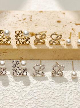 简约高级感珍珠锆石三件套耳钉时尚耳饰女轻奢风耳环