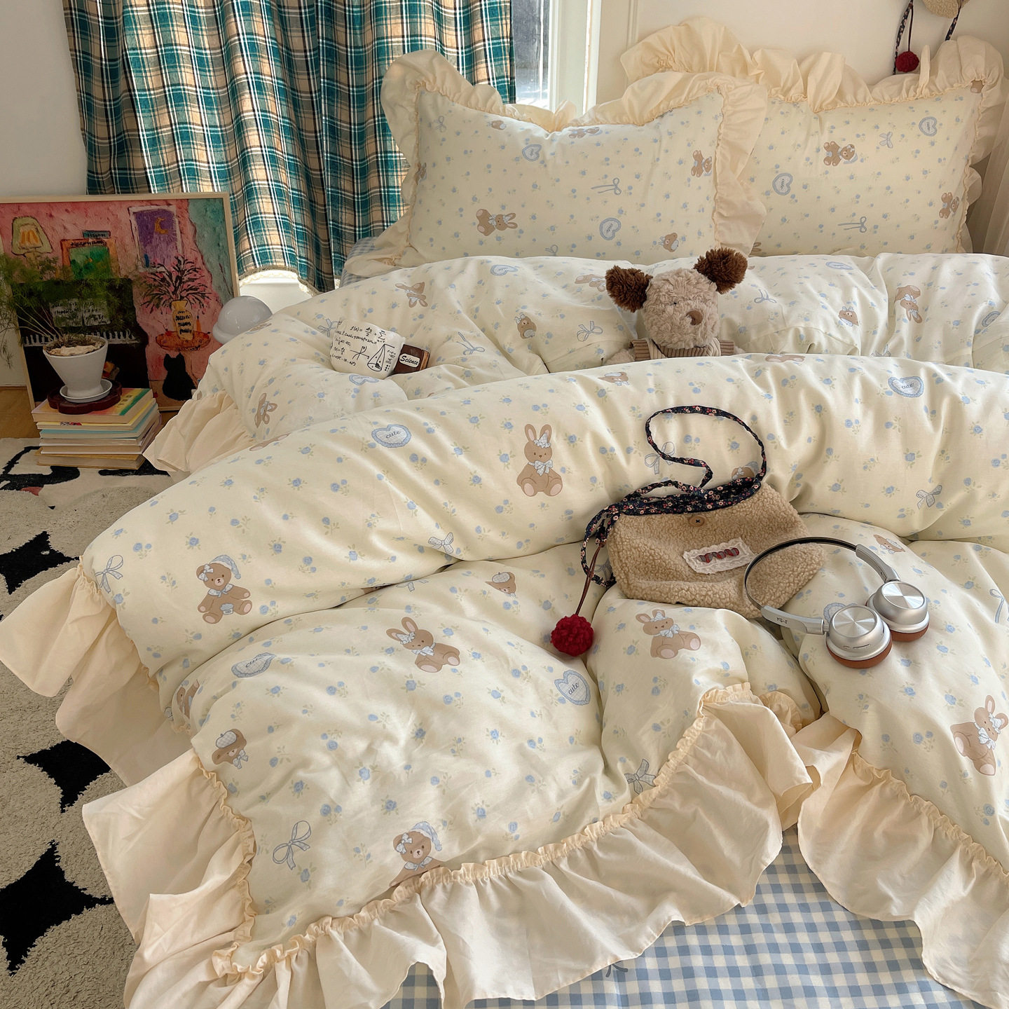 ins韩式花边纯棉四件套全棉2026新款床单被套床品心床上用品4