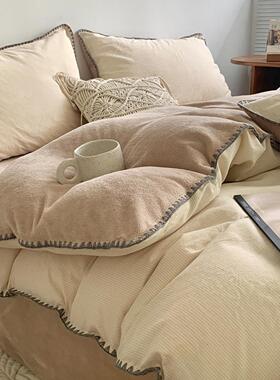 A类秋冬210g棉加绒四件套A版全棉B版牛奶绒色织床单被套床上用品