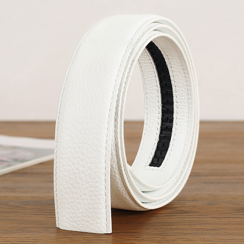 月驰男女白色真皮休闲自动皮带条