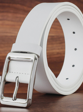 白色皮带男女腰带真皮休闲裤带针扣青年商务打孔牛仔裤百搭年轻人