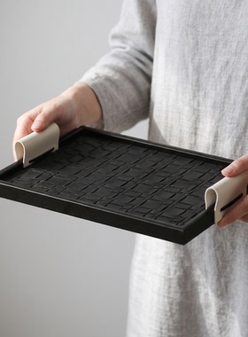 高端手工皮革编织托盘装饰摆件