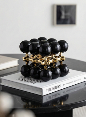 现代简约黑色金属球体摆件