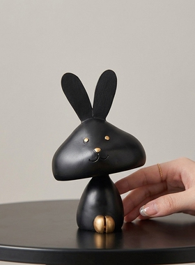 创意黑木兔子桌面装饰摆件