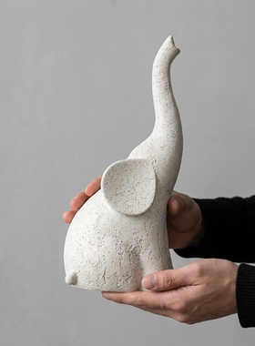 手工喷砂陶瓷大象装饰摆件