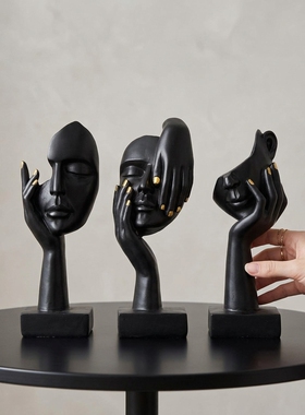 轻奢黑色抽象人物雕塑摆件