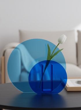 蓝色圆形亚克力花瓶桌面摆件