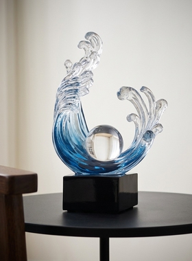 创意玻璃海浪摆件现代简约装饰