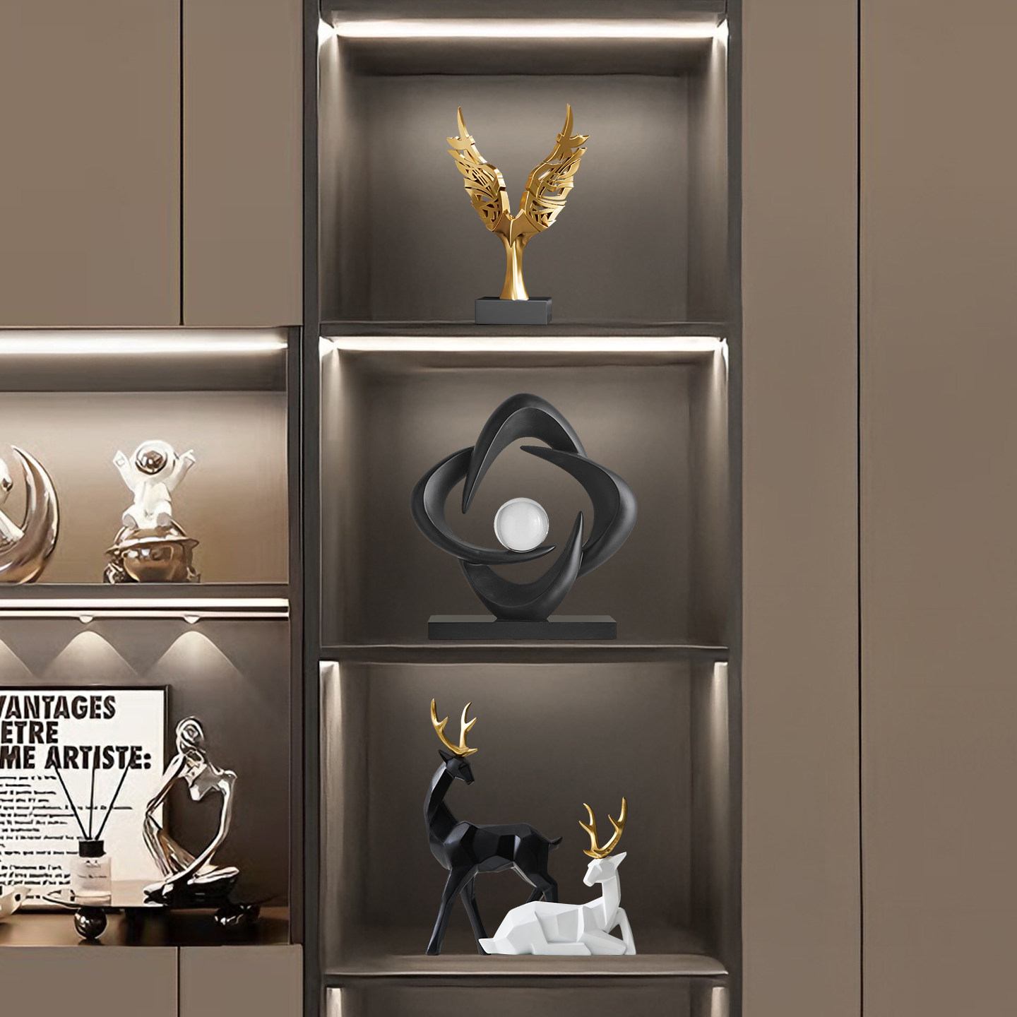 意式轻奢高档黑金客厅电视柜台面艺术摆件高级感小众酒柜家居装饰,家居饰品,装饰摆件,淘宝优惠券,粉丝福利购,淘宝优惠卷