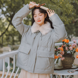 棉服女冬季文艺复古森系宽松减龄百搭毛领加厚小个子短款棉衣外套