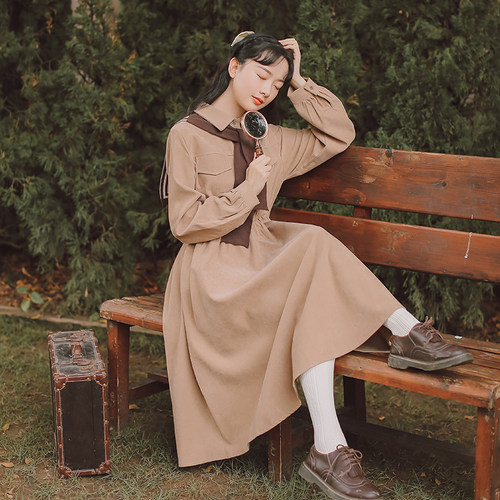 2024秋季文艺复古连衣裙两件套减龄显瘦收腰气质森系学生少女裙子