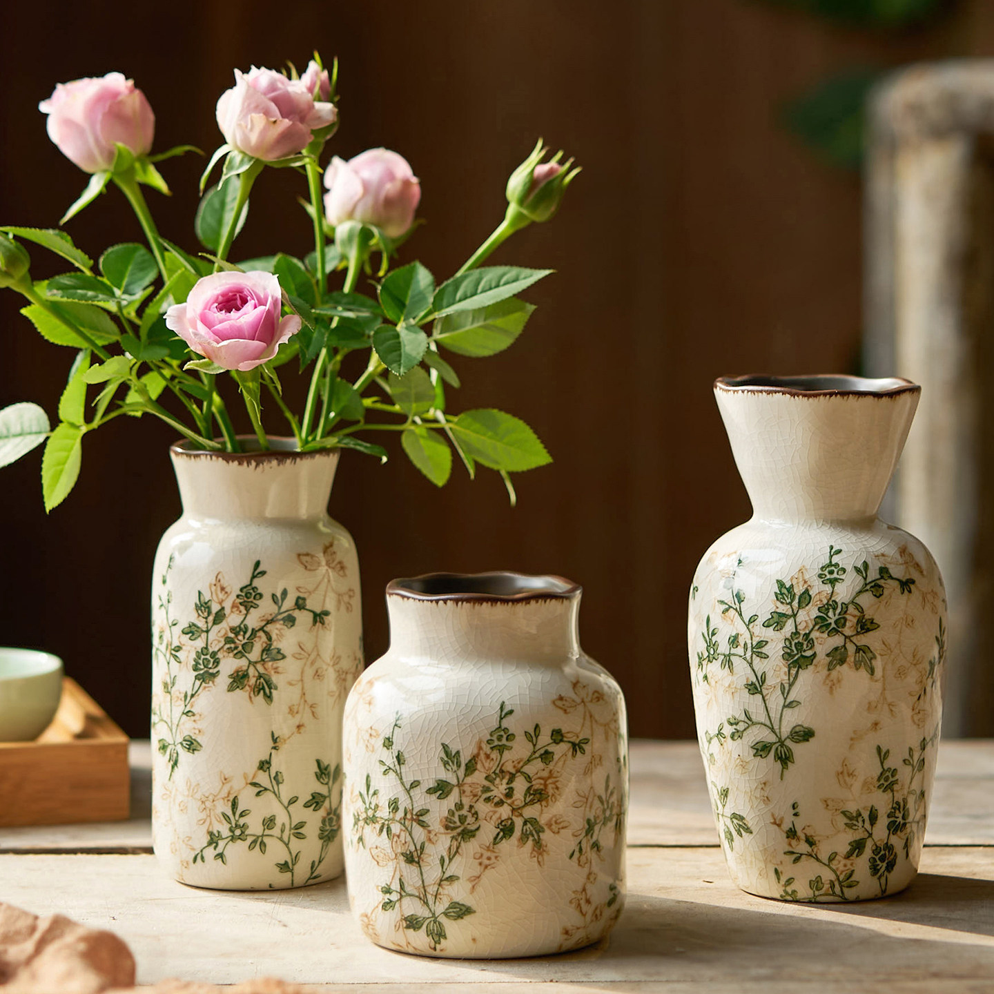 新繁花复古陶瓷小花瓶水培插花家居客厅书房办公桌装饰摆件田园风,家居饰品,花瓶,淘宝优惠券,粉丝福利购,淘宝优惠卷