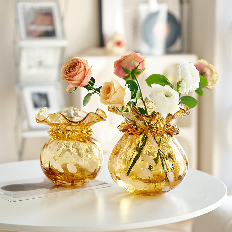 金色琉璃花瓶摆件水培客厅样板间玄关餐桌插花器装饰新房乔迁礼品