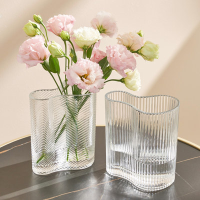 高档轻奢风小花瓶摆件客厅插鲜花ins高级感网红水晶透明玻璃花器