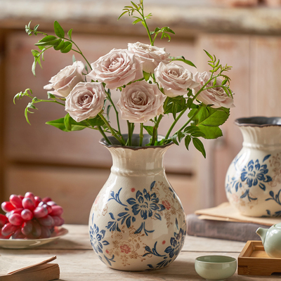青花瓷花瓶陶瓷摆件客厅玫瑰插花