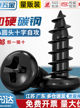 天卓五金PA加硬铁黑锌发黑色十字盘头自攻小螺丝电子圆头螺钉M2M3
