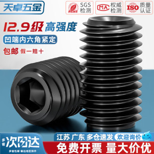 12.9级凹端紧定螺钉无头机米螺丝内六角顶丝M1.6M2M3M4M5M6M8 M24