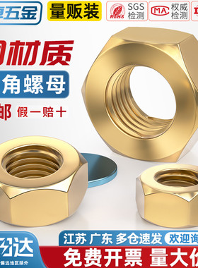 天卓五金国标纯黄铜螺帽全铜六角螺母螺丝帽M1M2M3M4M5M6M8M10M12