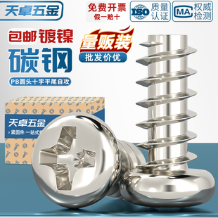 PB加硬鐵鍍鎳圓頭十字平尾自攻螺絲盤頭電子木牙小螺釘M1M2M3M4M5