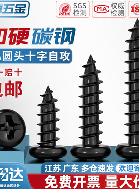 PA 加硬铁黑锌发黑色十字盘头自攻小螺丝电子圆头螺钉M1M2M3M4mm