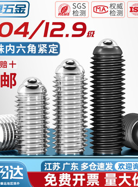 304不锈钢/12.9级波珠螺丝钢珠紧定弹簧球头弹柱塞滚珠玻子定位珠