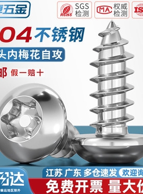 304不锈钢盘头圆头梅花带柱针芯防盗自攻木螺丝钉MM2M2.6M3M4M5M6