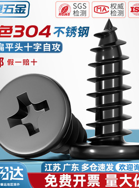 CA 黑色304不锈钢 扁平头十字自攻螺丝 大薄头子平头尖尾沉头螺钉