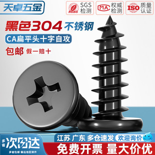 大薄头子平头尖尾沉头螺钉 扁平头十字自攻螺丝 黑色304不锈钢