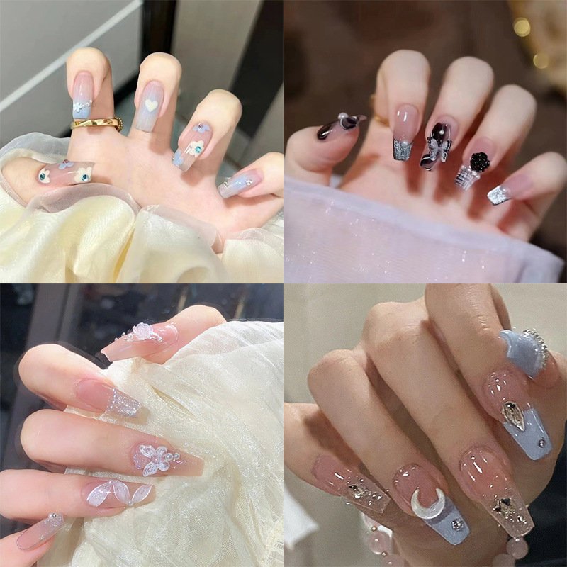 优雅清新气质风美甲冰透水钻可