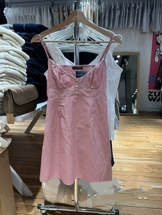 BrandyGirl新款红色格子三粒扣bm吊带连衣裙女修身显瘦气质中长裙